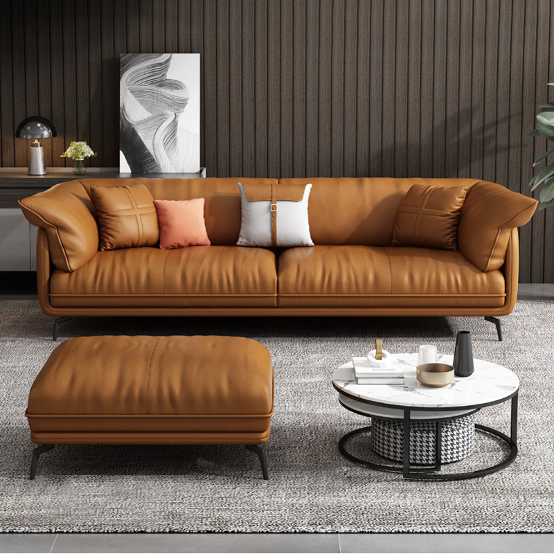 现代北欧直排轻奢意式极简沙发 皮沙发